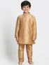 Boys' Gold Cotton Silk Blend Kurta, Waistcoat and Pyjama Set