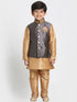 Boys' Gold Cotton Silk Blend Kurta, Waistcoat and Pyjama Set