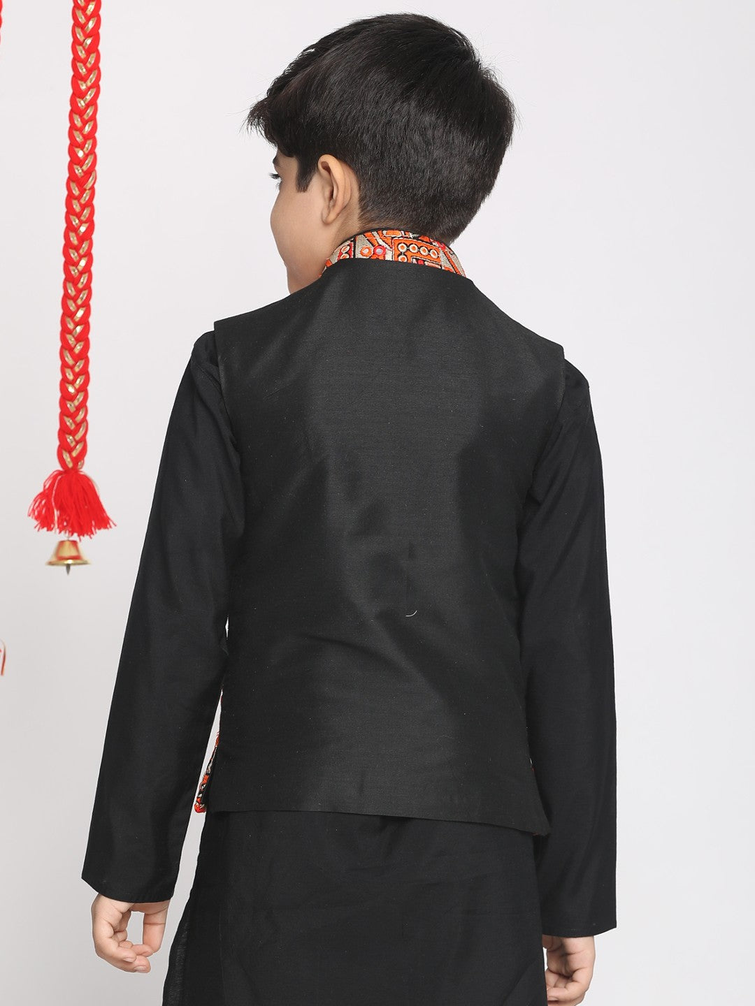 Boy's' Orange And Black Nehru Jacket