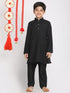 Boy's' Orange And Black Jacket, Kurta And Pyjama Set