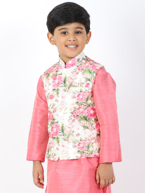 Boy's Multicolor-Base-Cream Nehru Jacket