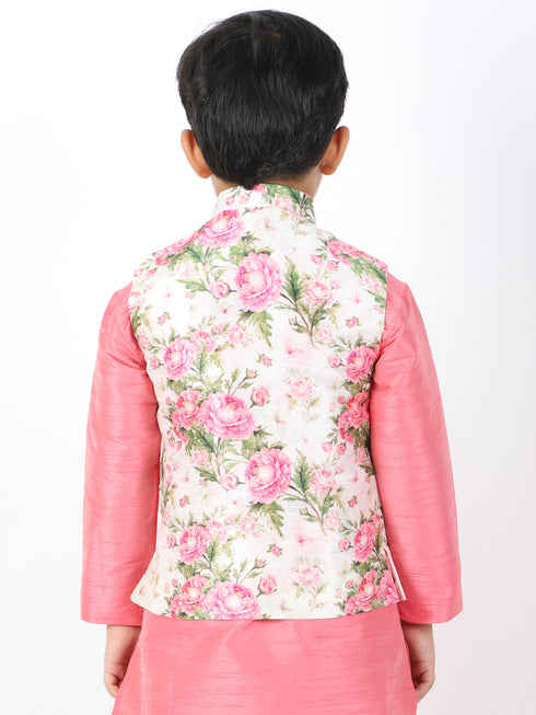 Boy's Multicolor-Base-Cream Nehru Jacket