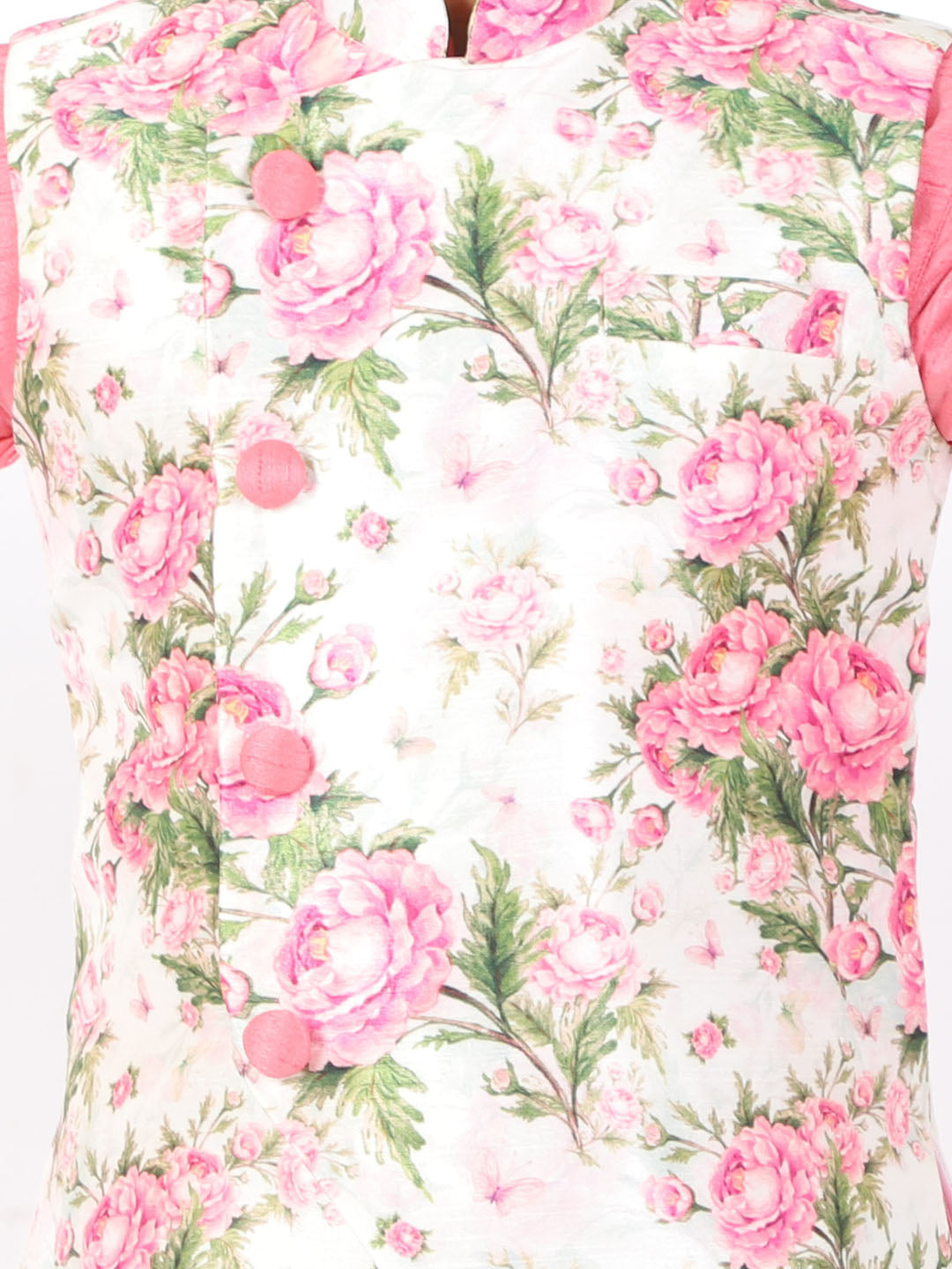 Boy's Multicolor-Base-Cream Nehru Jacket