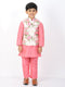 Boy's Floral Printed Nehru Jacket With Silk Blend Solid Kurta Pyjama Set