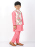 Boy's Floral Printed Nehru Jacket With Silk Blend Solid Kurta Pyjama Set