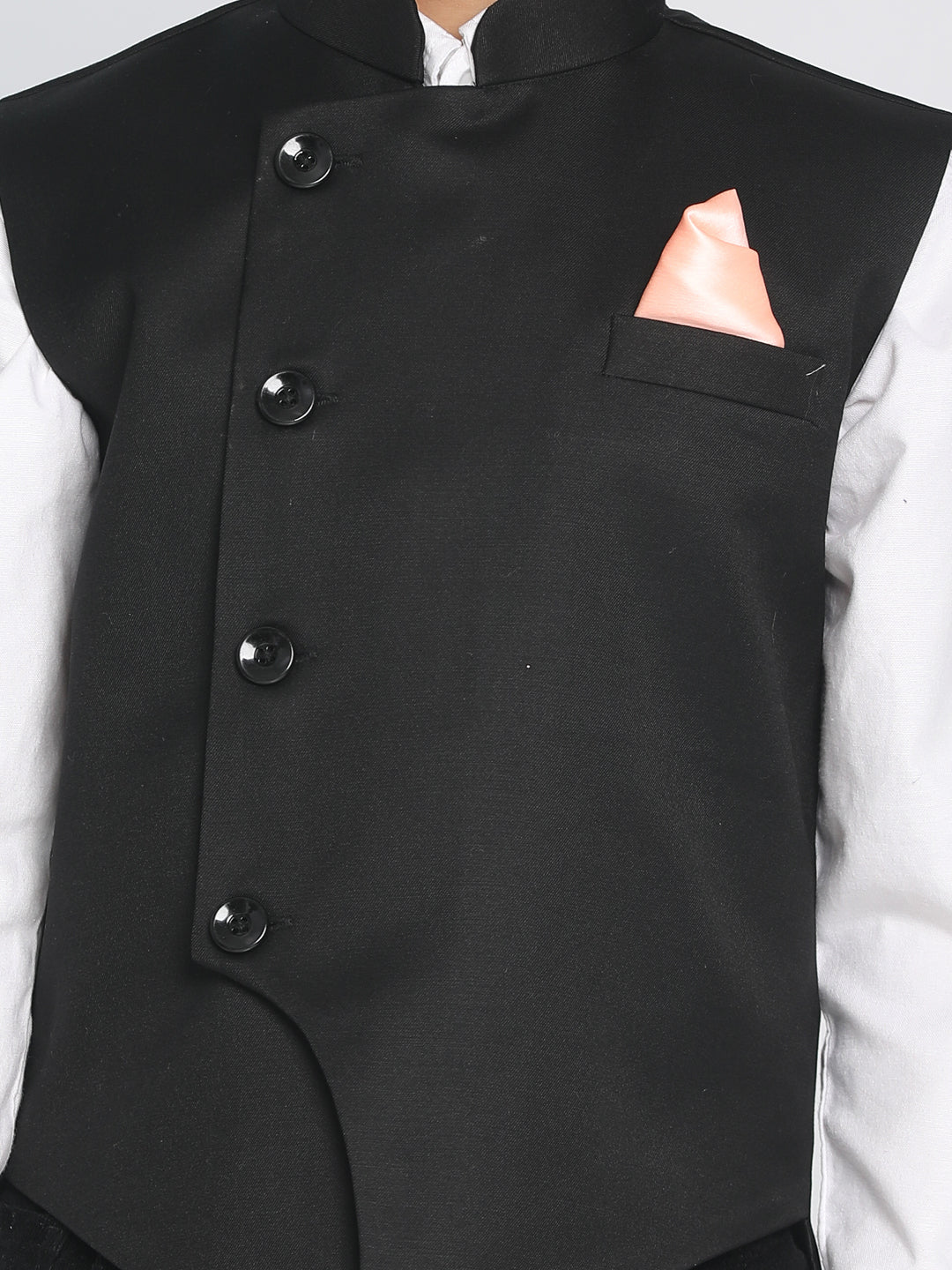 Boy's Black Solid Satin Nehru Jacket