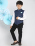 Boy's Navy Blue Solid Slim-Fit Satin Nehru Jacket