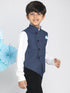 Boy's Navy Blue Solid Slim-Fit Satin Nehru Jacket