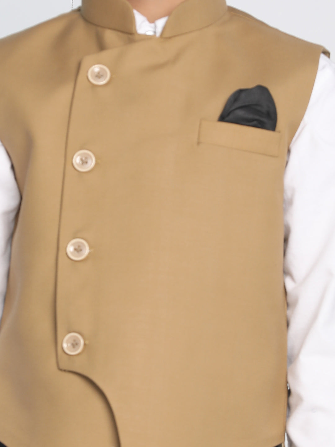 Boy's Brown Solid Slim-Fit Satin Nehru Jacket