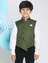 Boy's Dark Green Cotton Blend Twill Nehru Jacket