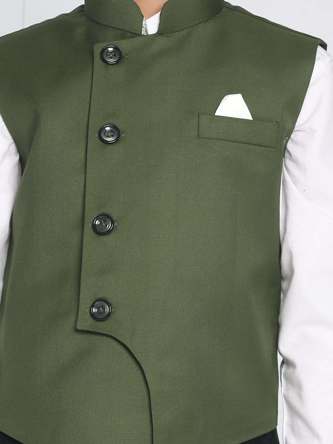 Boy's Green Solid Satin Nehru Jacket