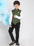 Boy's Green Solid Satin Nehru Jacket