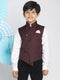 Boy's Maroon Solid Satin Nehru Jacket