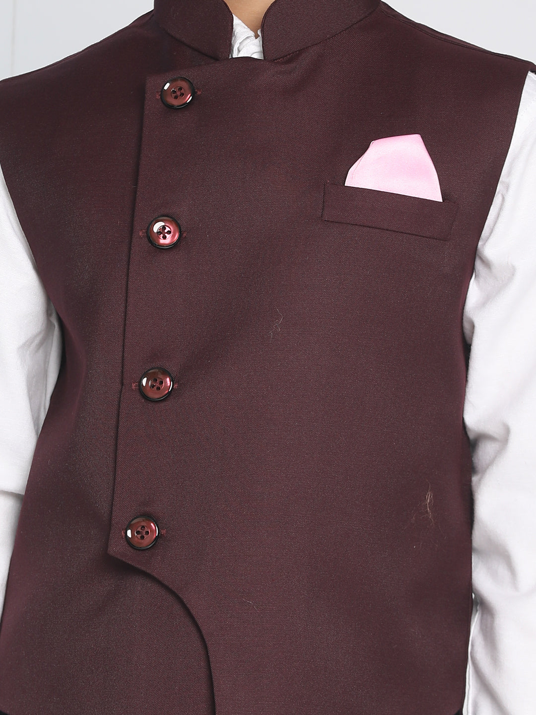 Boy's Maroon Solid Satin Nehru Jacket