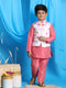 Boy's Peach Floral Print Jacket With Pink Kurta And Pyjama Set