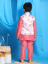 Boy's Peach Floral Print Jacket With Pink Kurta And Pyjama Set