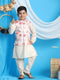 Boy's Peach Floral Printed Nehru Jacket With Cream Color Kurta And Pyjama Set