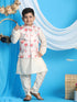 Boy's Peach Floral Printed Nehru Jacket With Cream Color Kurta And Pyjama Set