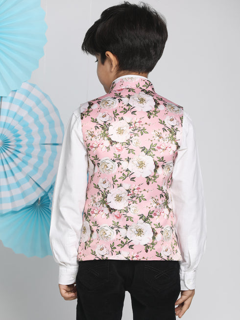 Boy's Multicolor-Base-Pink Nehru Jacket