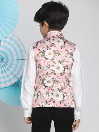 Vastramay Multicolor-Base-Pink Baap Beta Ethnic Jacket Set