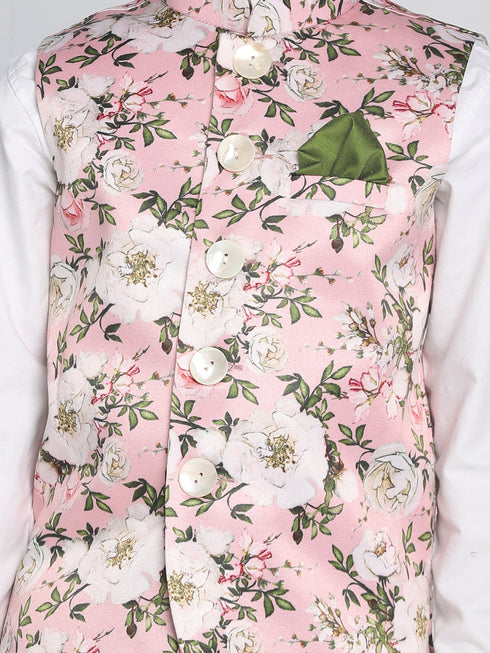 Boy's Multicolor-Base-Pink Nehru Jacket