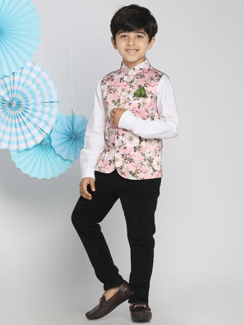 Boy's Multicolor-Base-Pink Nehru Jacket