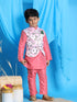 Boy's Pink Floral Print Jacket With Pink Kurta And Pyjama Set