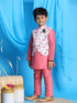 Boy's Pink Floral Print Jacket With Pink Kurta And Pyjama Set