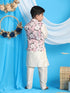 Boy's Pink Floral Printed Nehru Jacket With Cream Color Kurta And Pyjama Set