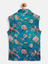 Boy's Turquoise Blue & Green Printed Nehru Jacket