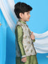 Boy's Grey & Green Printed Woven Nehru Jacket