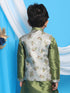 Boy's Grey & Green Printed Woven Nehru Jacket