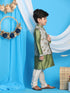 Boy's Green Floral Jacquard Jacket With Silk Kurta And Pyjama Set
