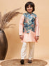 Peach Floral Jacquard Jacket With Silk Kurta And Pyjama Set