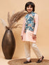 Peach Floral Jacquard Jacket With Silk Kurta And Pyjama Set