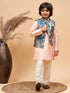 Peach Floral Jacquard Jacket With Silk Kurta And Pyjama Set