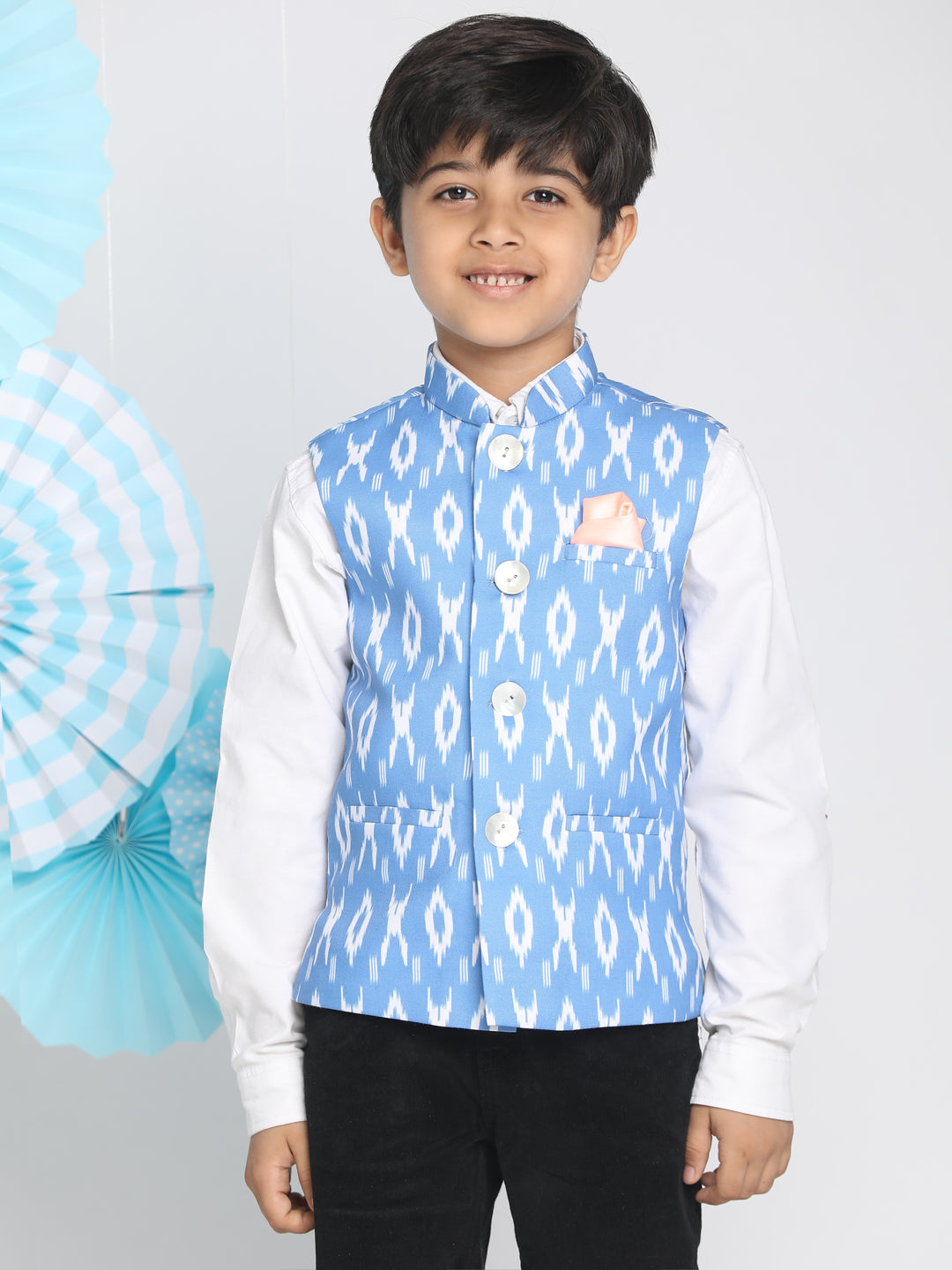 Boy's Traditional Ikkat Print Classic Nehru Jacket