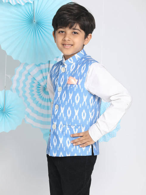 Boy's Traditional Ikkat Print Classic Nehru Jacket