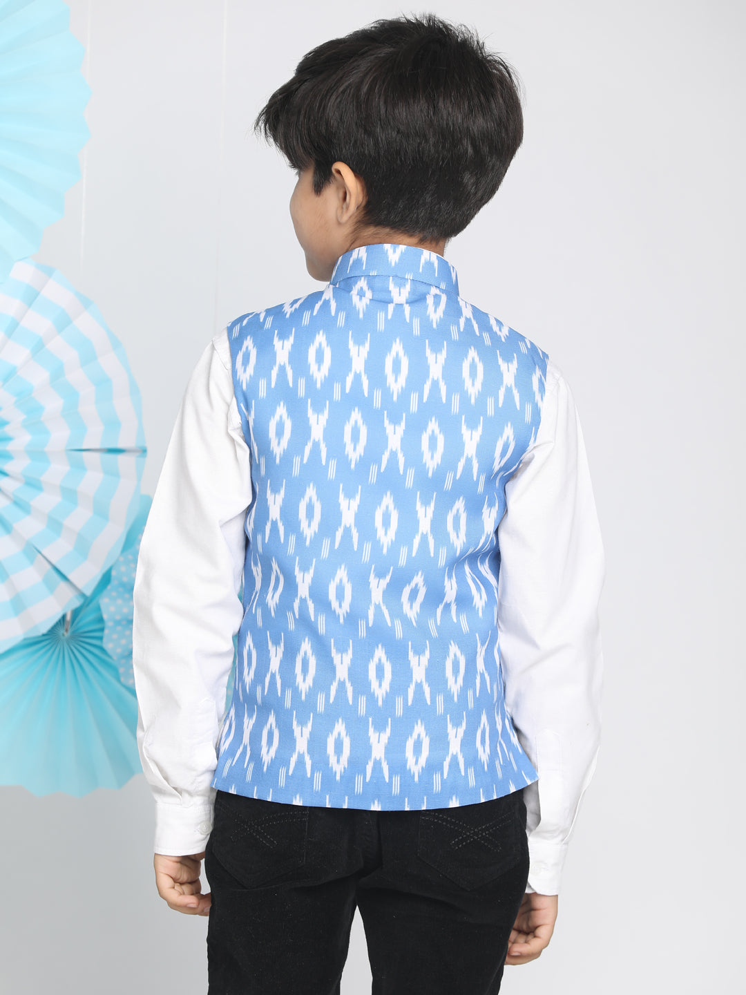 Boy's Traditional Ikkat Print Classic Nehru Jacket