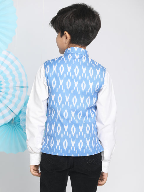 Boy's Traditional Ikkat Print Classic Nehru Jacket