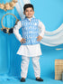 Boy's' Aqua Nehru Jacket With White Cotton Kurta Pyjama Set