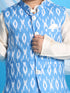 Boy's' Aqua Nehru Jacket With Cream Kurta Pyjama Set