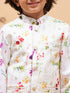 Cream Printed Nehru Jacket And Multicolor-Base Printed Kurta With Cream Pyjama Set