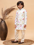 Cream Printed Nehru Jacket And Multicolor-Base Printed Kurta With Cream Pyjama Set