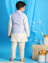 Boy's Lavender Woven Jacket With Cream Kurta And Pyjama Set