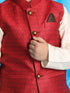 Boy's Maroon Woven Jacket With Cream Kurta And Pyjama Set