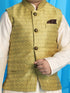 Boy's Yellow Woven Jacket With Cream Kurta And Pyjama Set