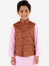 Boy's Coffee Brown Matka Silk Blend Nehru Jacket