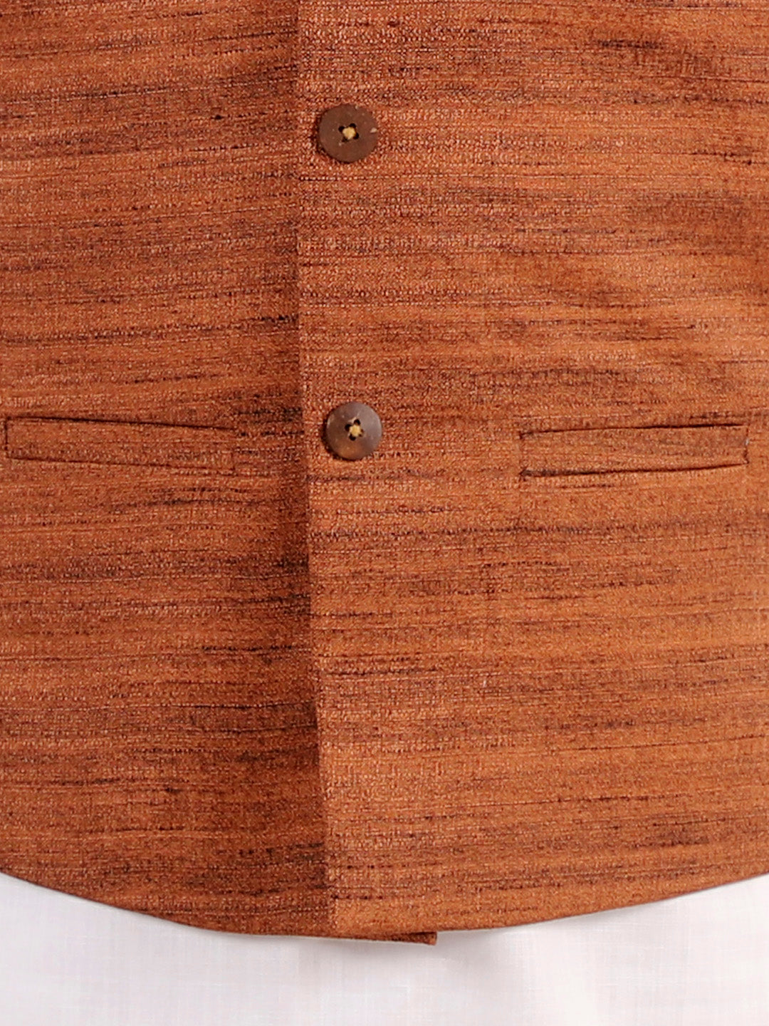 Boy's Coffee Brown And White Jacket, Kurta And Pyjama Set