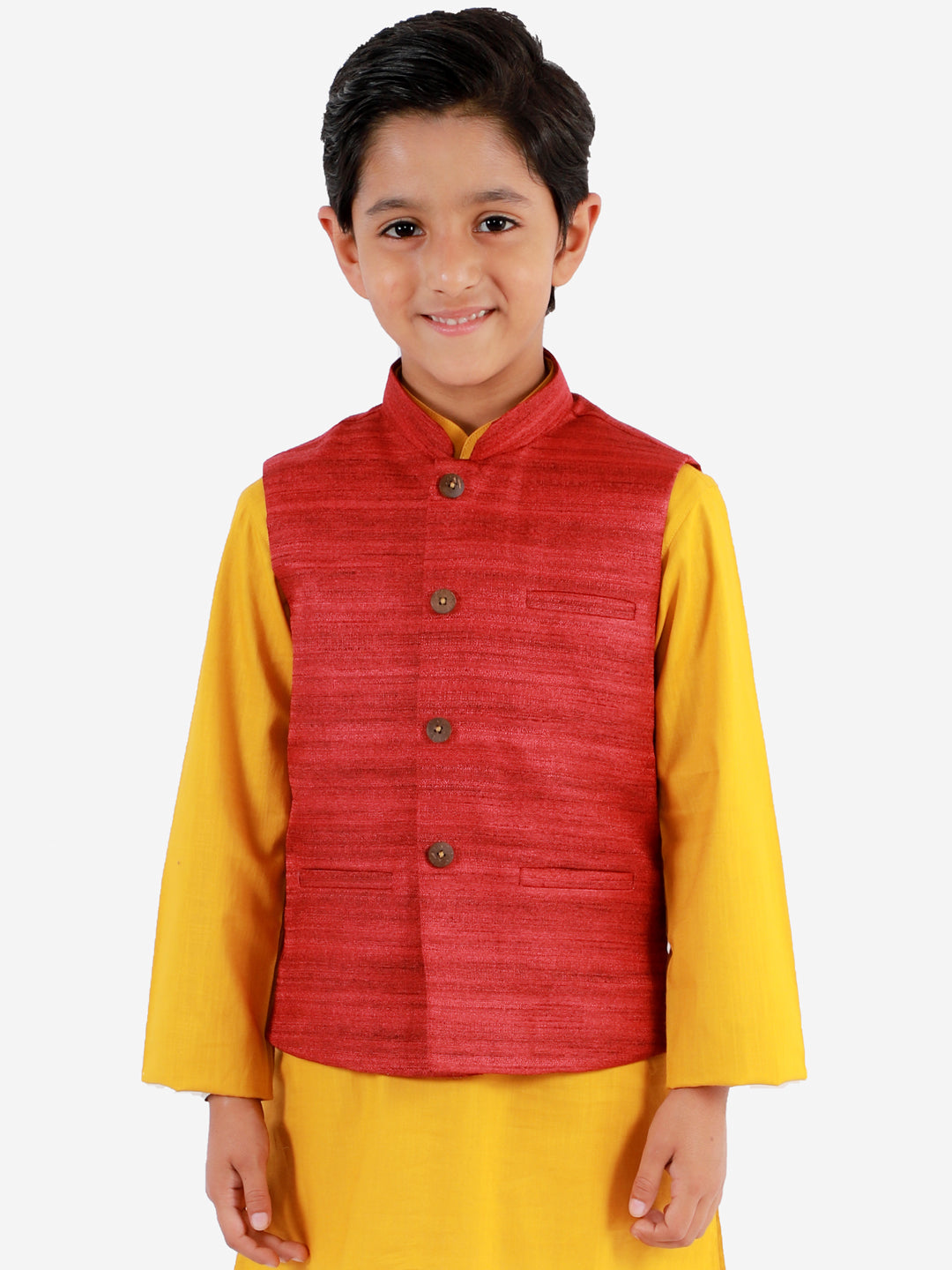 Boy's Maroon Matka Silk Blend Nehru Jacket